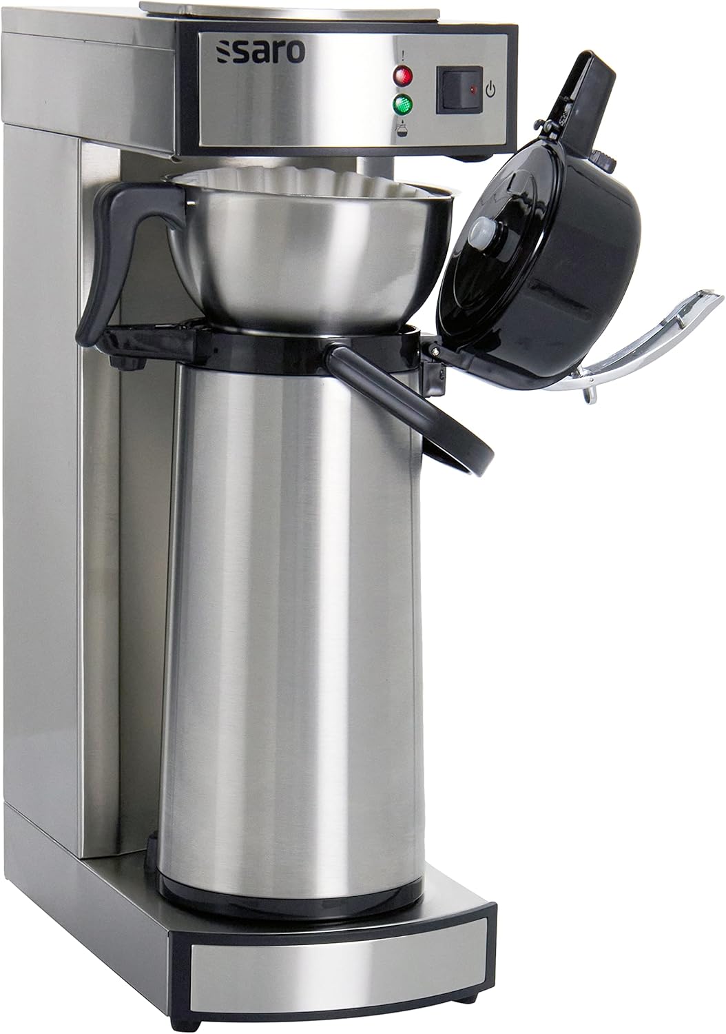 Saro Thermo Kaffeemaschine mit Korbfilter und Thermoskanne Industriekaffeemaschine mit Pumpkanne (2,2 Liter, ca. 10 Tassen Kaffee, Brüh- & Warmhaltefunktion), silber