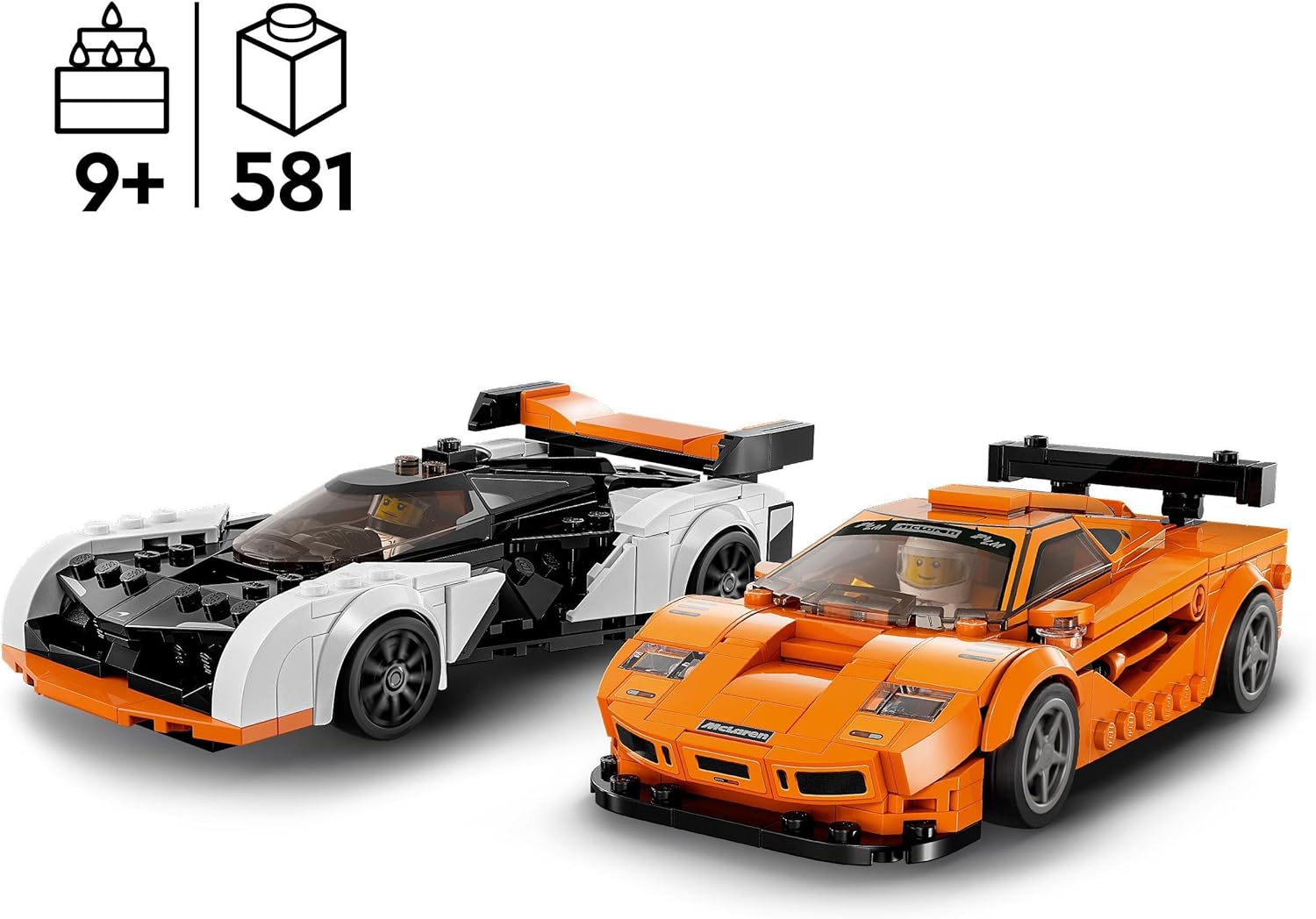 LEGO Speed ​​Champions McLaren Solus GT & McLaren F1 LM bilbyggsats, autentisk modellbyggsats med två bilmodeller, leksaksbil med minifigur, racerbil, presentidé, från 9 år 76918