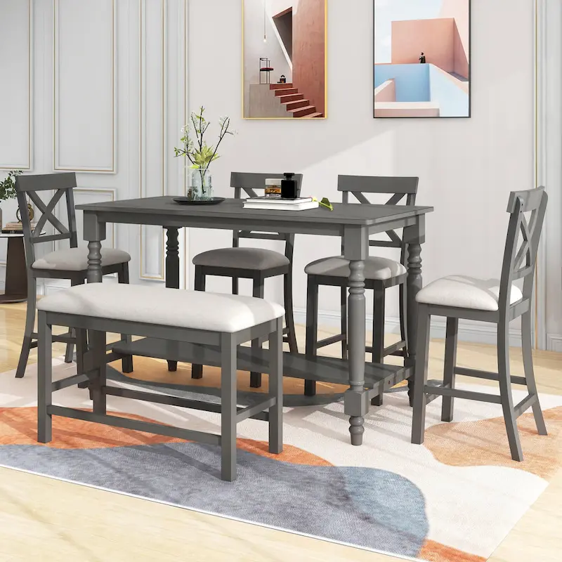 Nestfair 6-Piece Counter Height Dining Set with Chairs and Bench
