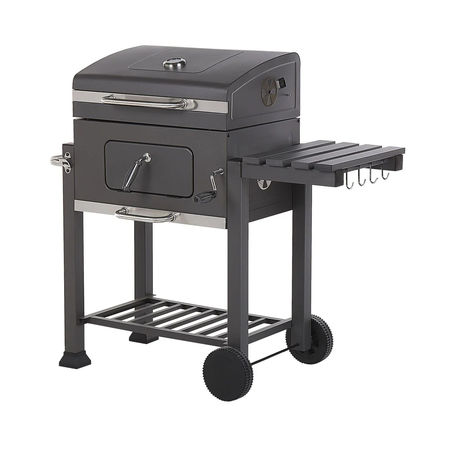 Barbacoa De Carbón Parrilla De Acero Gris Con Tapa Rejilla Ruedas 2 Estantes Termómetro Cenicero Extraíble Jardín Pavlof - Gris