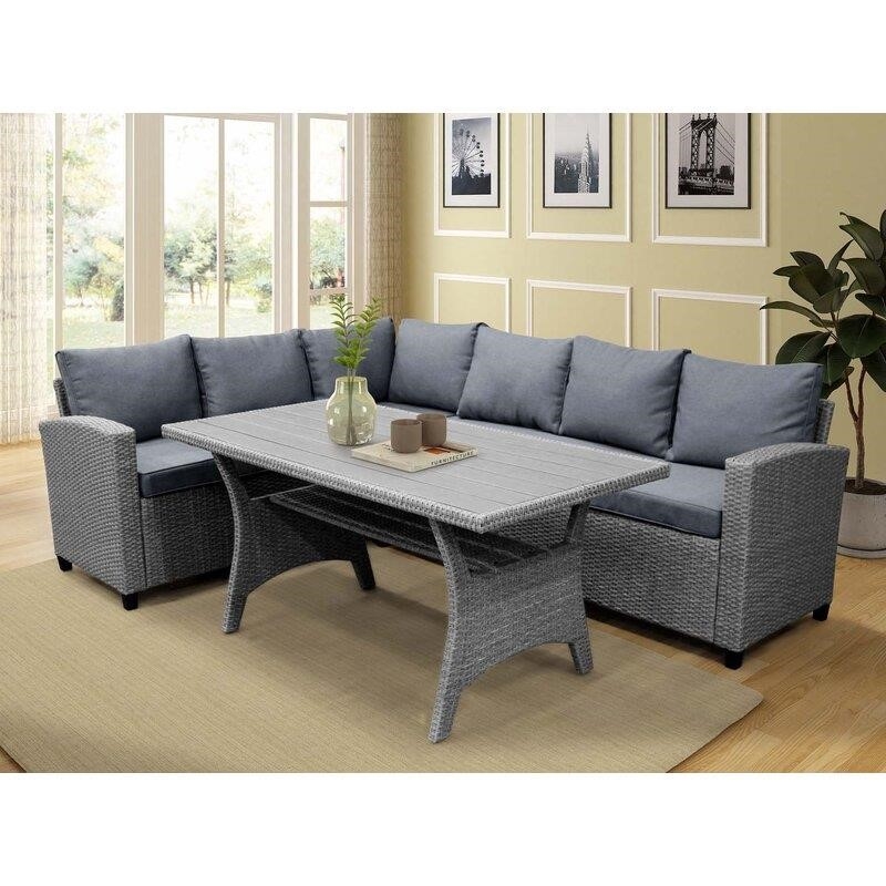 Bromford Rectangular 35.4'' Long Dining Set with Cushions