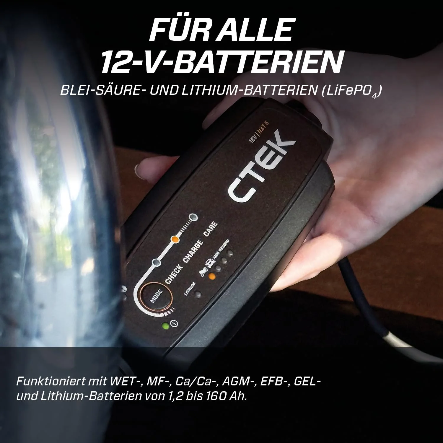 CTEK 40-659 Batterieladegerät 12V 5A – LiFePO4 & Blei, Desulfatierung, AGM, Temperaturkompensation