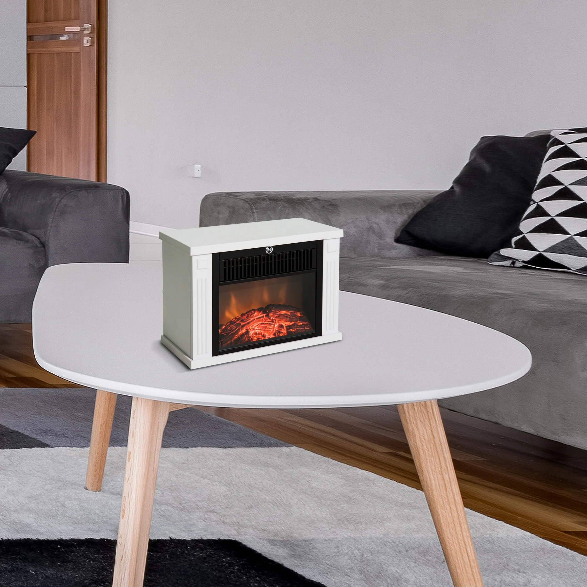 HOMCOM Elektrokamin Standkamin Flammeneffekt Heizlüfter Weiß
