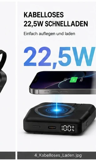 Powerbank 22,5W Schnellladeger?t mit integriertem USB-C & Lightning Kabel �C Hochwertige Powerbank mit Fast Charging & Typ-C Input