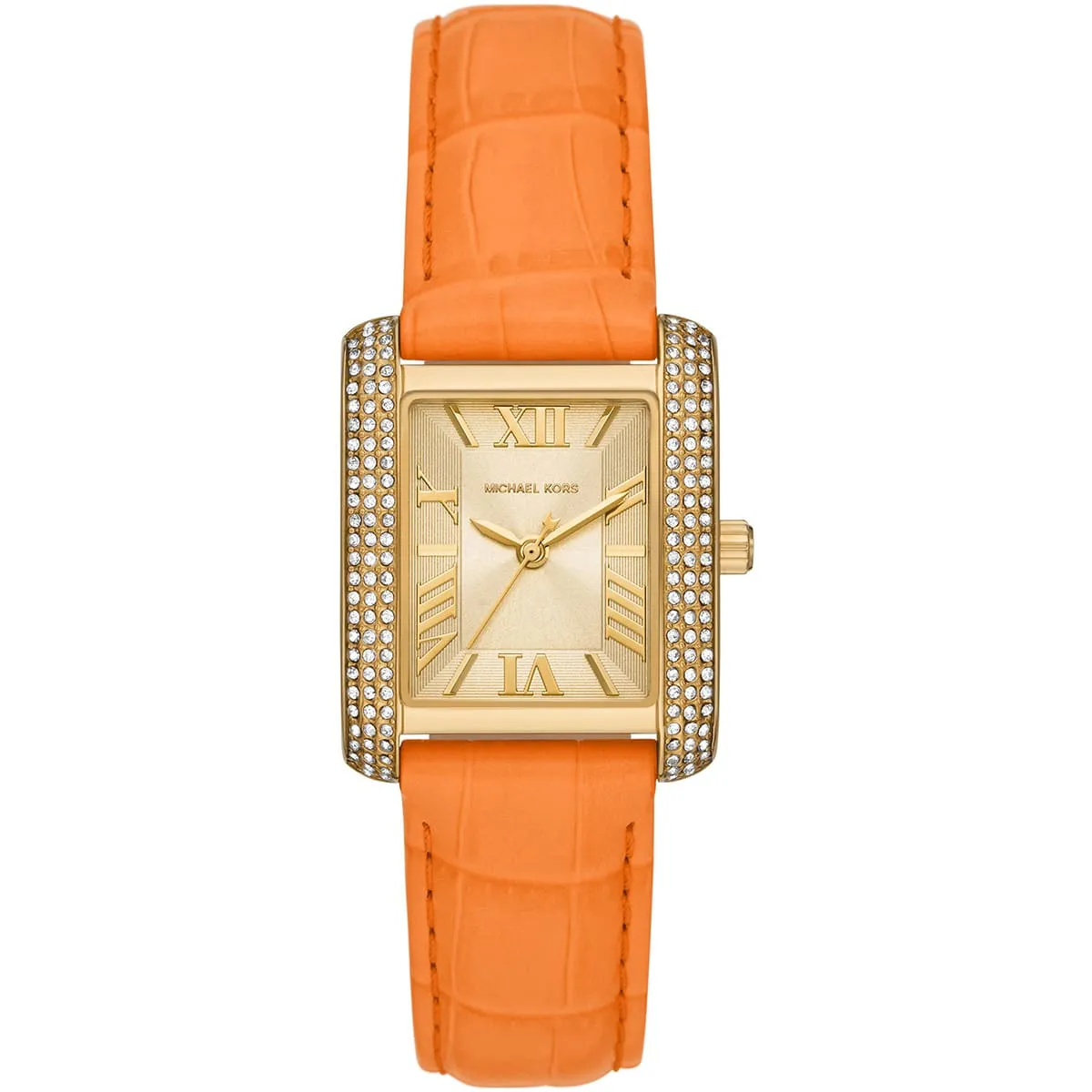 Michael Kors Emery Pav�� Gold-Tone and orage leather strap Women's Watch - MK2983