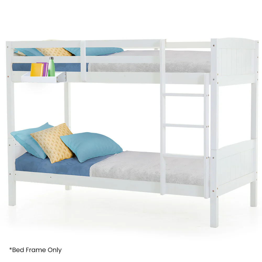 Kingston Slumber Single Bunk Bed Frame Solid Pine Wood Timber, Modular Design, White