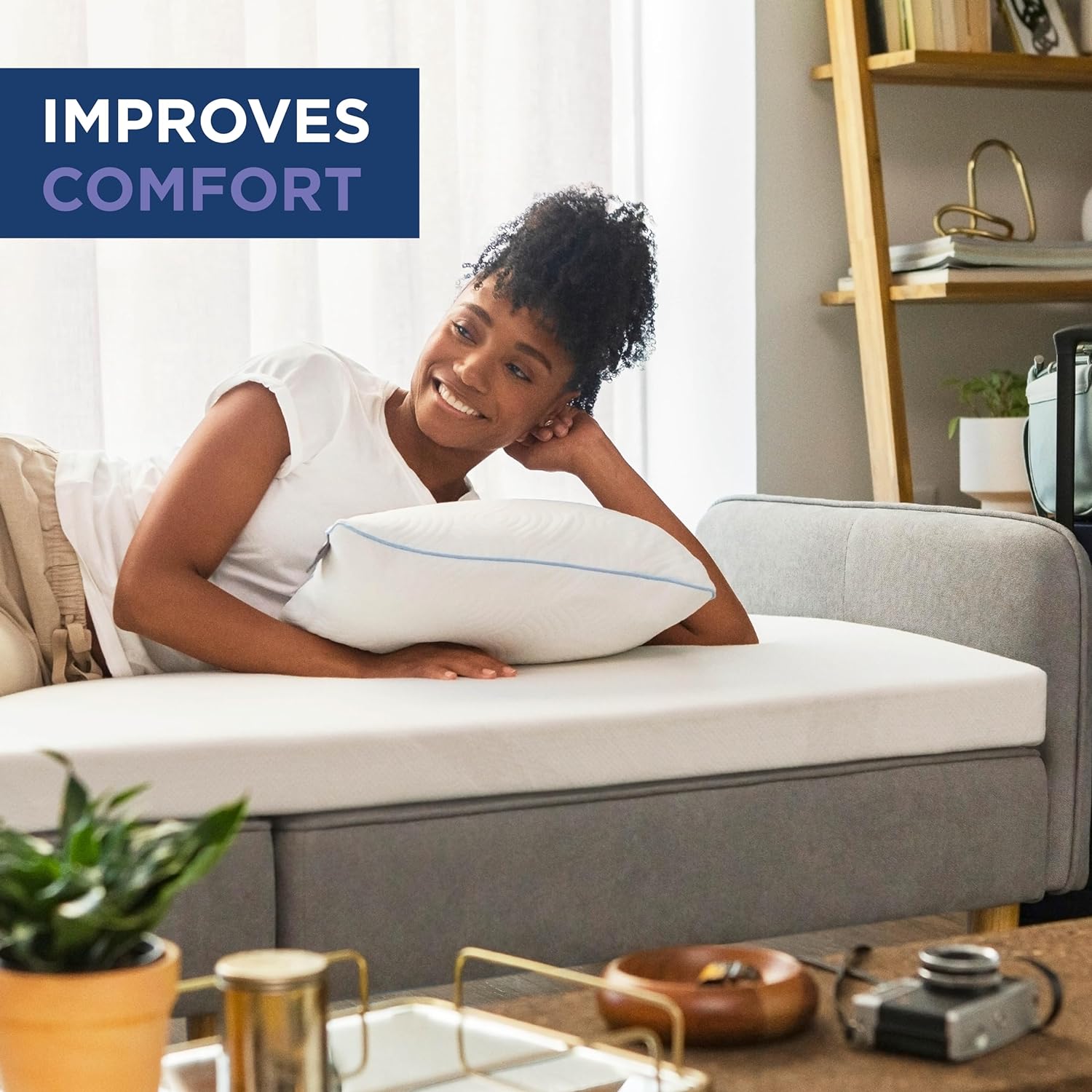 11182130DTC TEMPUR Supreme 3-Inch Medium Firm Mattress Topper, Twin, White