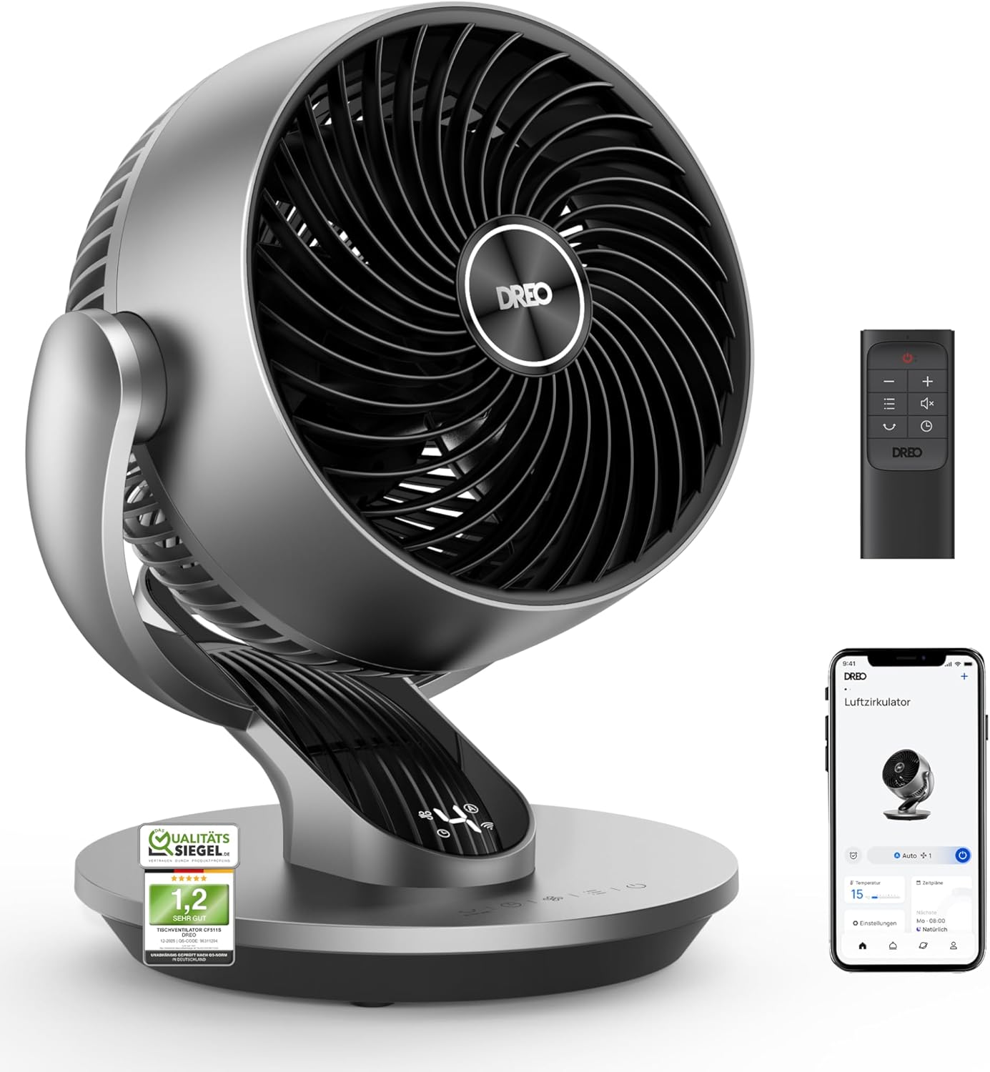 Dreo 28dB Leiser Smart Tischventilator für Schlafzimmer Büro, Ventilator mit Fernbedienung Kühlung 21M Windentfernung 4-Geschwindigstufe 5 Modi 12H Timer 90° Auto 120° Manuell oszillierend, Lynx S