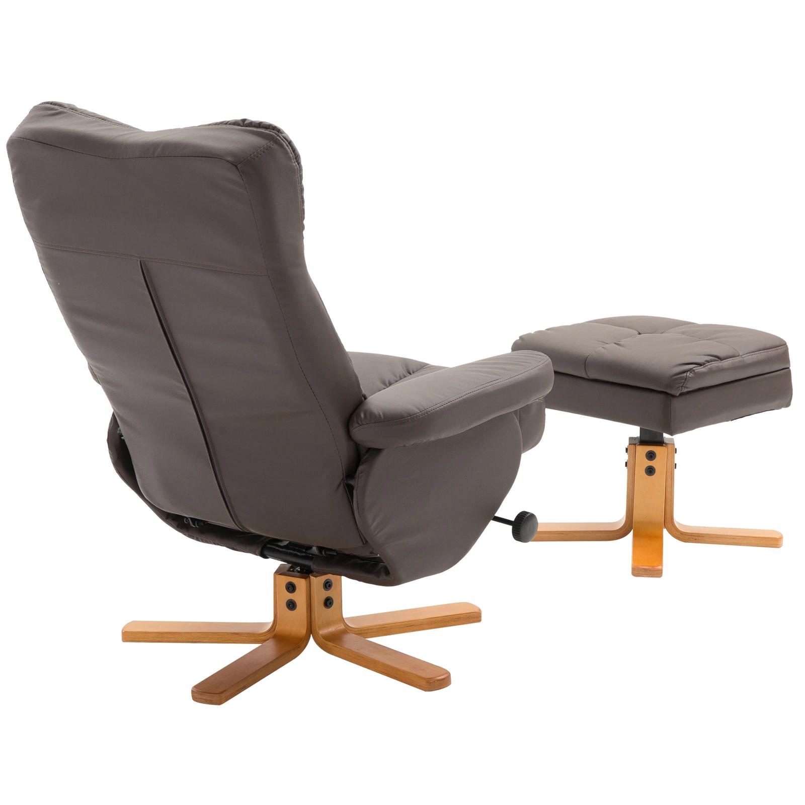 Relaxstoel met kruk tv-stoel 360�� draaibaar ligfunctie hout bruin