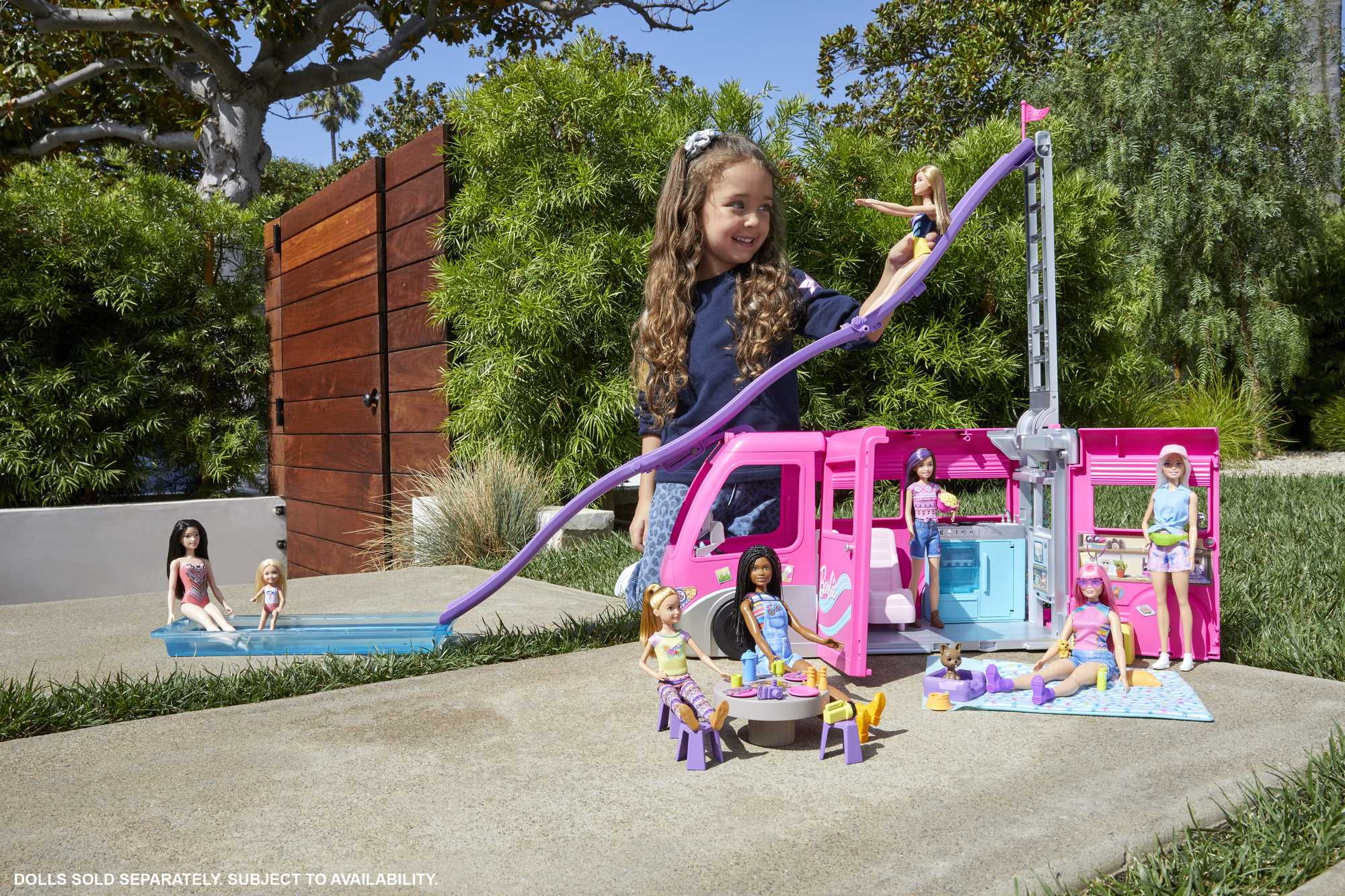 Barbie Dream Camper Van Playset with Pets, Pool & Slide �C 60+ Accessories for Ages 3+
