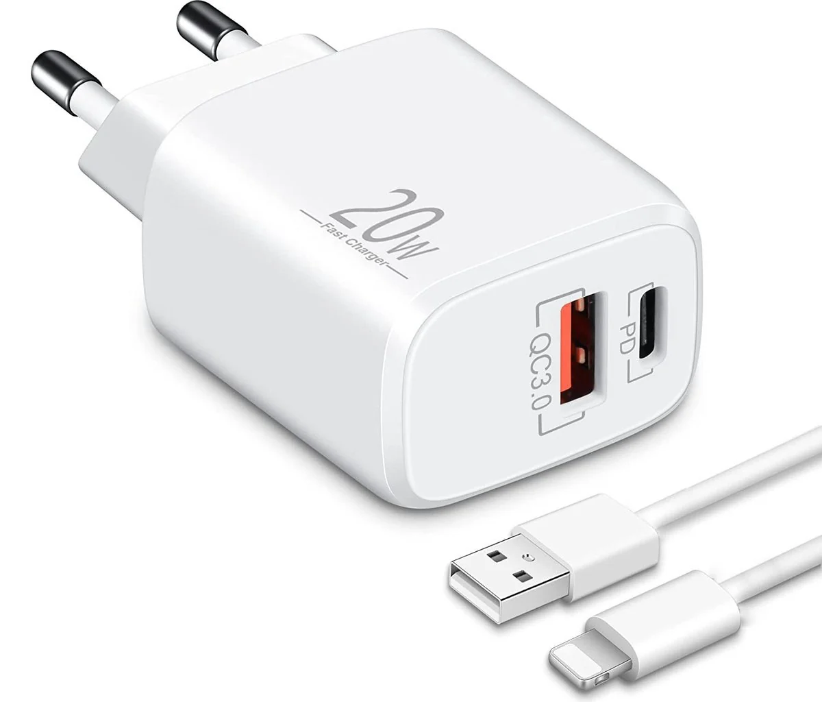 Schnellladegerät USB-C + USB-A Dual Netzteil Universal mit Kabel