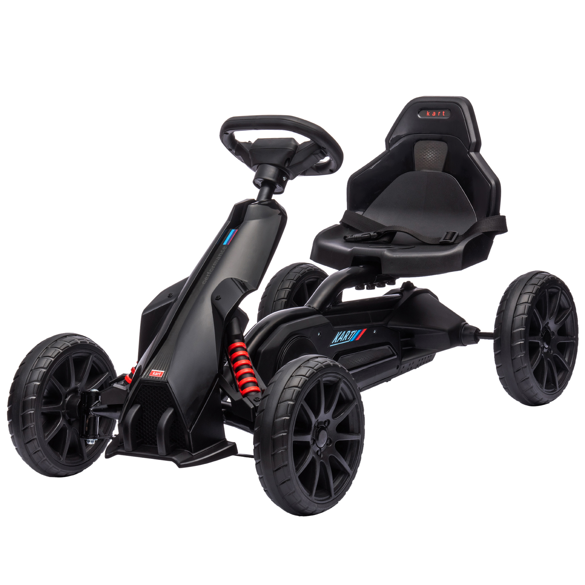 Go-Kart Kinderrijtuig met Verstelbare Zitting, Trapvoertuig, Trapauto met Handrem, 3-8 Jaar, Buiten, Zwart