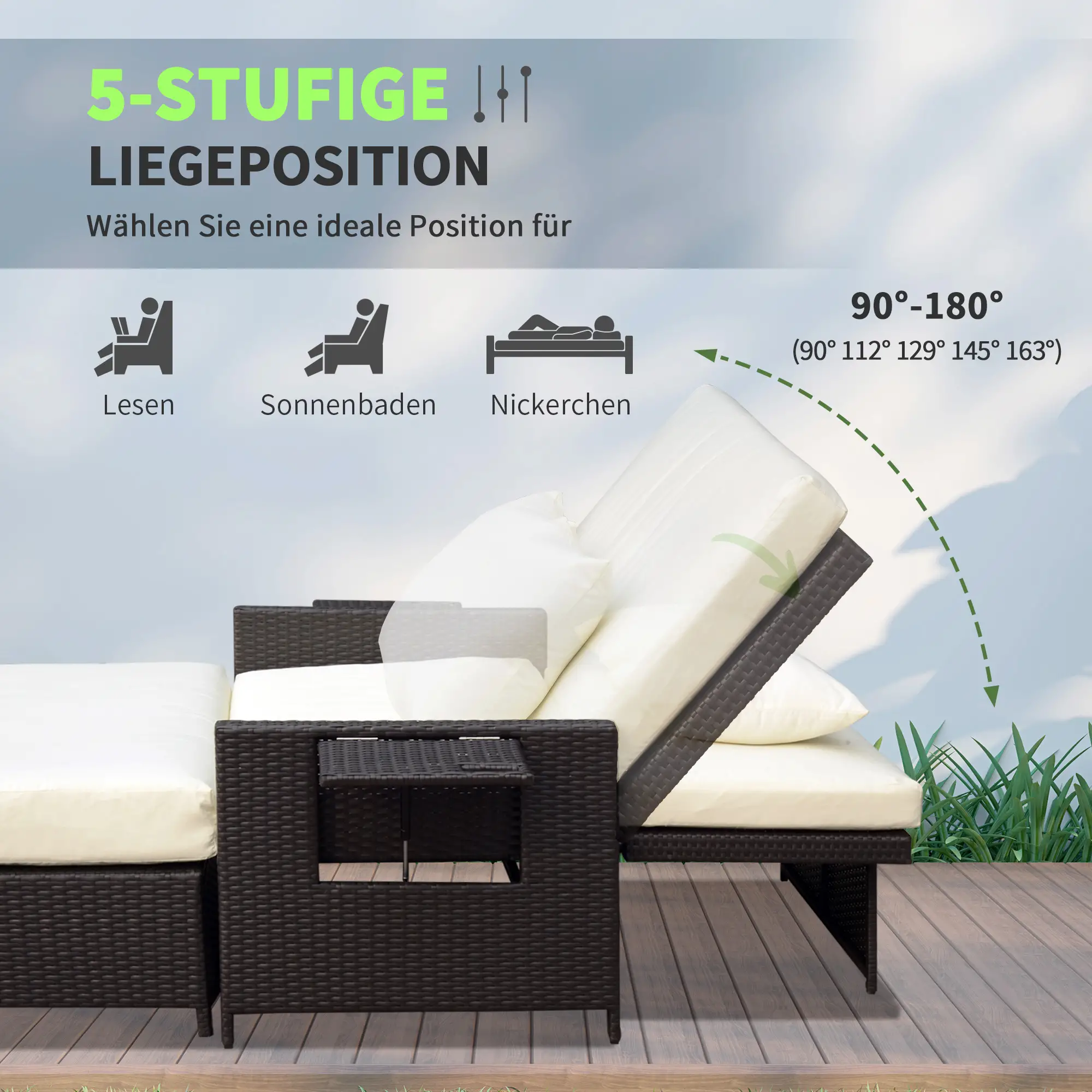 Outsunny Polyrattan Gartensofa 2in1 mit Hocker Stauraum Outdoor