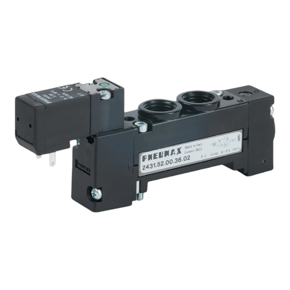 Pneumax 2431.52.00.36.02 G1/4 18mm FLAT 5/2 Solenoid/Differential 24Vdc