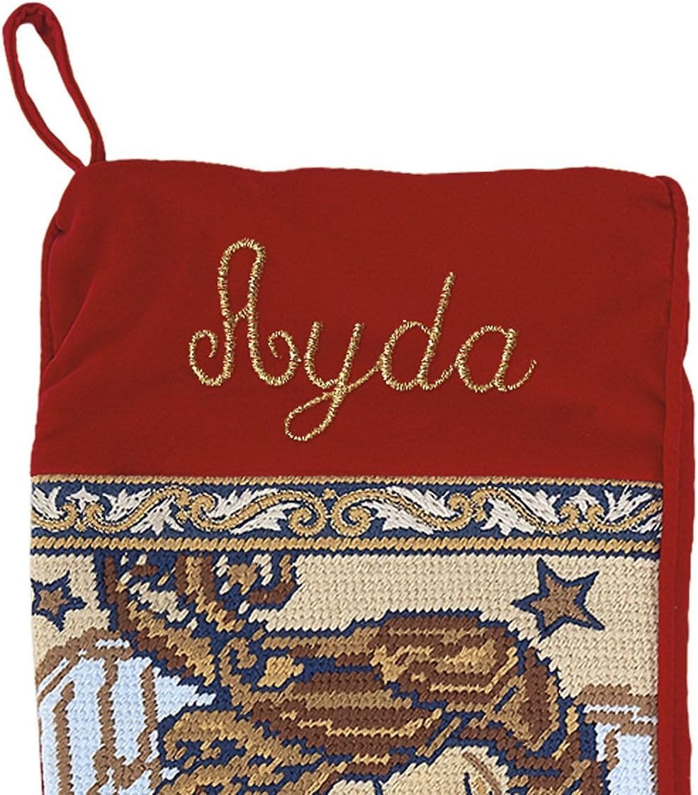 Lillian Vernon Personalized Needlepoint Reindeer Stocking - Heirloom Christmas Stocking, 100% Wool, 9.5” W x 17” L