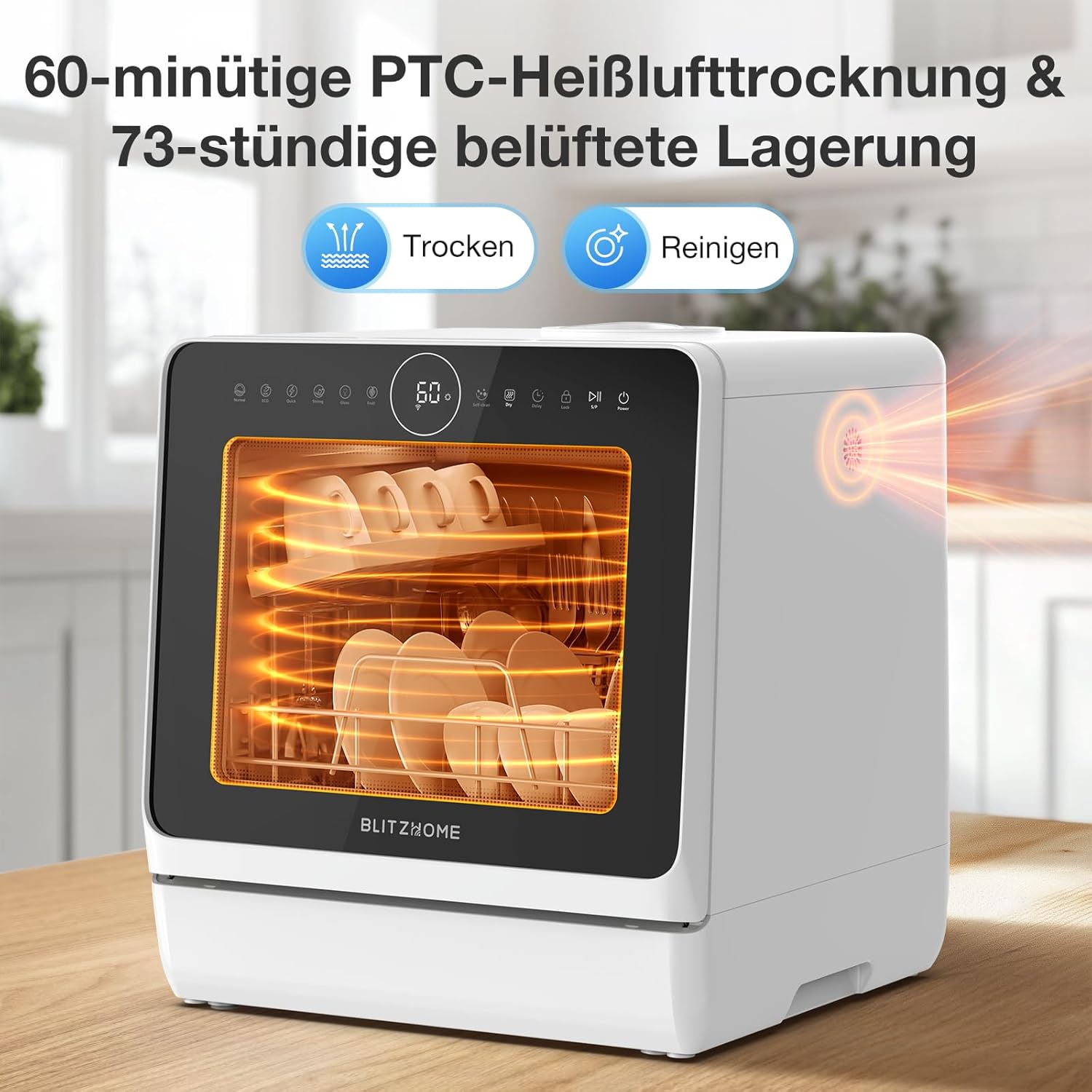 Mini Spülmaschine, BLITZHOME Geschirrspüler 8+2 Programme Smart App Steuerung Tragbarer Tischgeschirrspüler 5L Wassertank,mit/ohne Wasseranschluss Benutzbar, Trocken, Startverzögerung, Kindersicherung