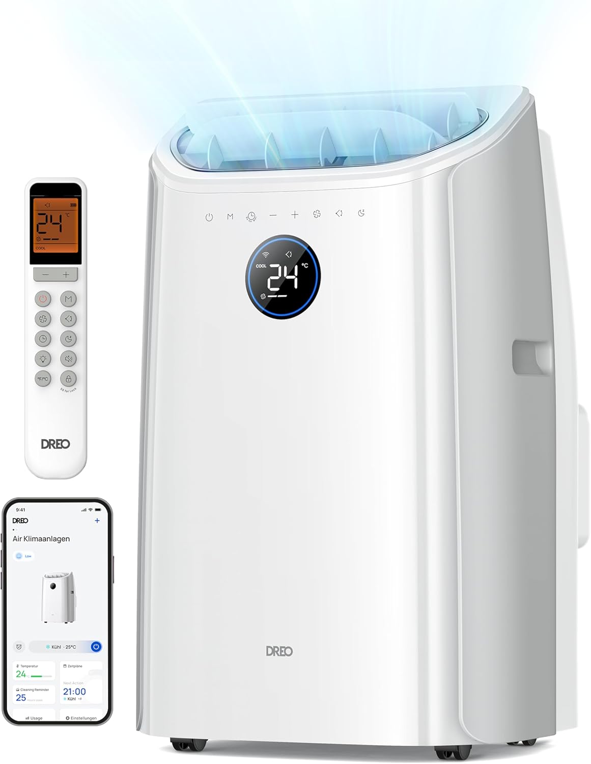Aire Acondicionado Portátil DREO 10000 BTU, Refrigeración sin Drenaje, Silencioso, Control por App/Voz, Temporizador de 24 Horas, con Ventilador y Deshumidificador
