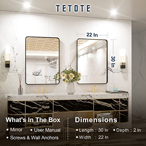 2025 TETOTE Espejo de pared con marco negro para baño, 56 x 76 cm, marco de metal cepillado
