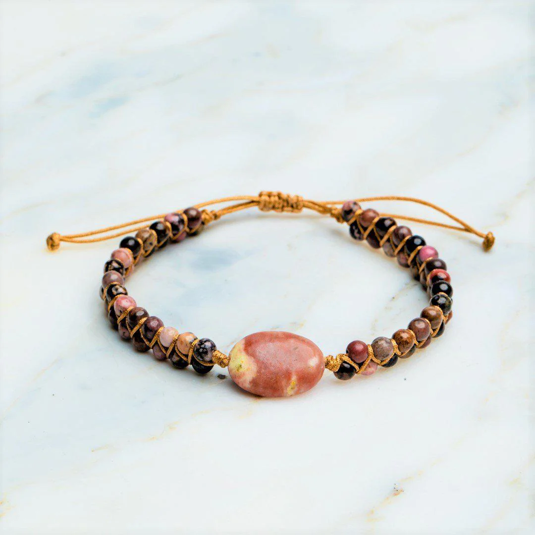 Rhodoniet Armband - Ovaal Geslepen - Verstelbaar - Zelfliefde