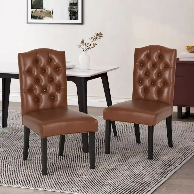 Set of 2 Harriet Modern Tufted Faux Leather Dining Chairs by Christopher Knight Home - Dimensions: 21.5