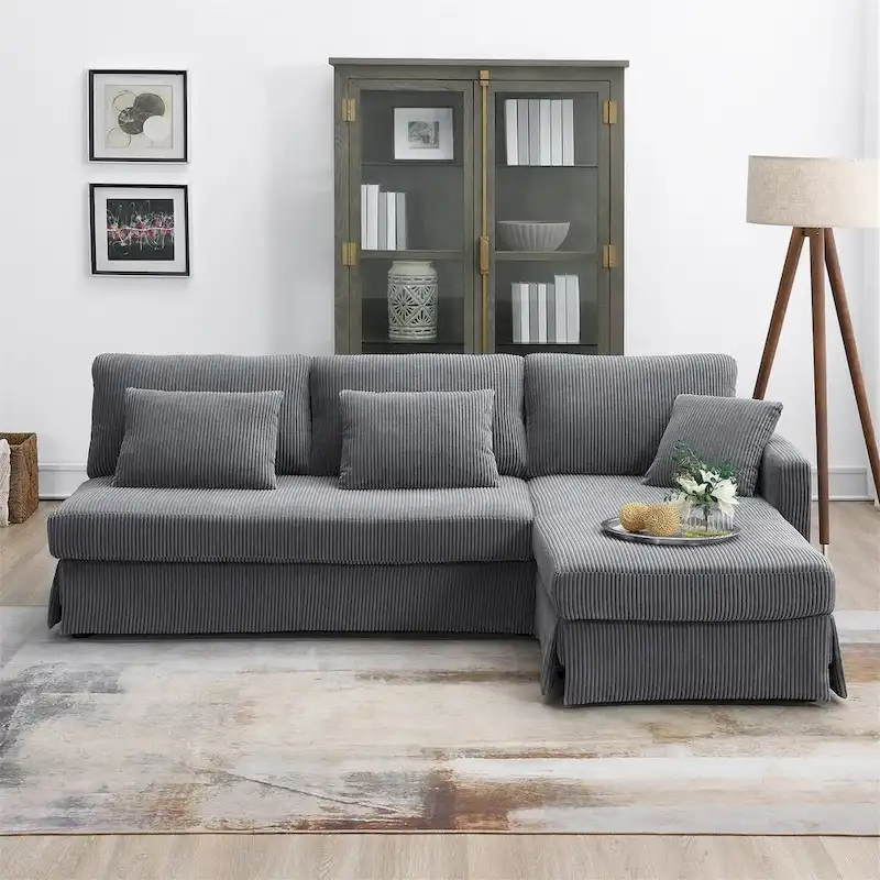 Contemporary L-Shaped Corduroy Sofa with Reversible Chaise from Harper & Bright Designs
