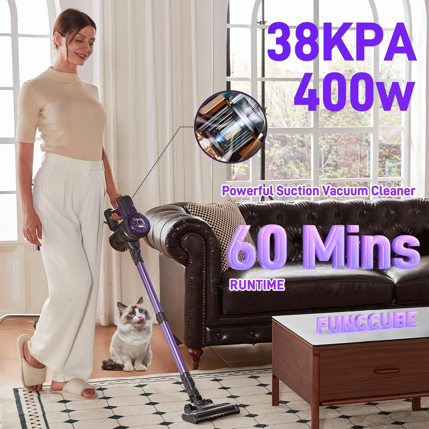 Cordless Vacuum Cleaner, Lightweight 2-in-1 Stick & Handheld Vacuum for Apartment, Pet Hair & Car Cleaning, S1