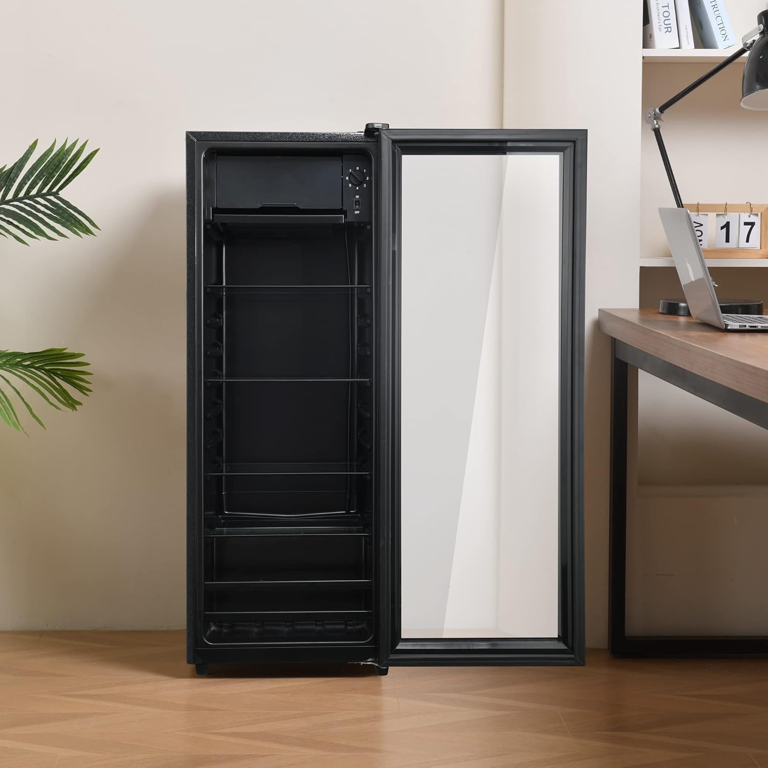 Merax Kühlschrank 128L, Freistehend Getränkekühler mit 120L-Kühlschrank + 8L-Gefrierschrank, mit LED-Innenbeleuchtung und Verstellbare Einlegeböden, Superleise für Restaurant, Bar, Getränke und Bier