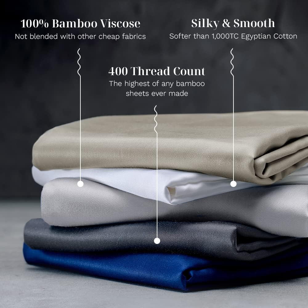 LUXOME Luxuriöses Bettlaken-Set, 100 % Viskose (Viskose) aus Bambus, Doppelbettgröße, Surf, tiefe Taschen, 3-teiliges Set (Flach, Kissenbezug)