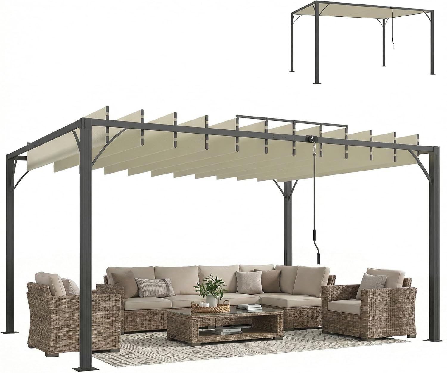 Outsunny Pérgola de Jardín 3x4 m, Cenador de Jardín con Techo de Lamas Orientables a 135°, Columna de Aluminio, Vigas de Hierro, Protección UPF30+, Pabellón para Exterior, Patio, Terraza, Blanco Crema