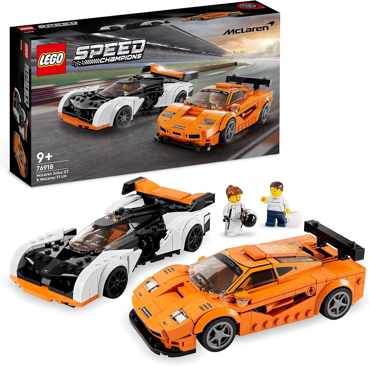LEGO Speed ​​Champions McLaren Solus GT & McLaren F1 LM Byggsats för bilfans, Autentisk modellbyggsats med två bilmodeller, Leksaksbil med minifigur, Racerbil, Presentidé från 9 år 76918