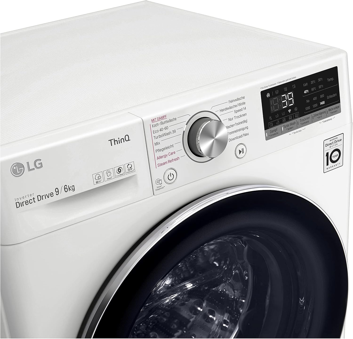 LG V7WD107H2E, Klasse E, Frontlader-Waschtrockner 10,5 - 7 kg, 1400 U/min, AI Direct Drive, Wi-Fi, Tiefenreinigung mit Dampf, TurboWash, Größere Kapazität, 62 x 60 x 85 cm ꟷ Weiß