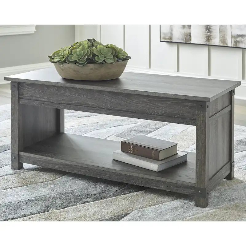 Freedan Rectangular Lift-Top Coffee Table - Dimensions: 44"W x 20"D x 19"H