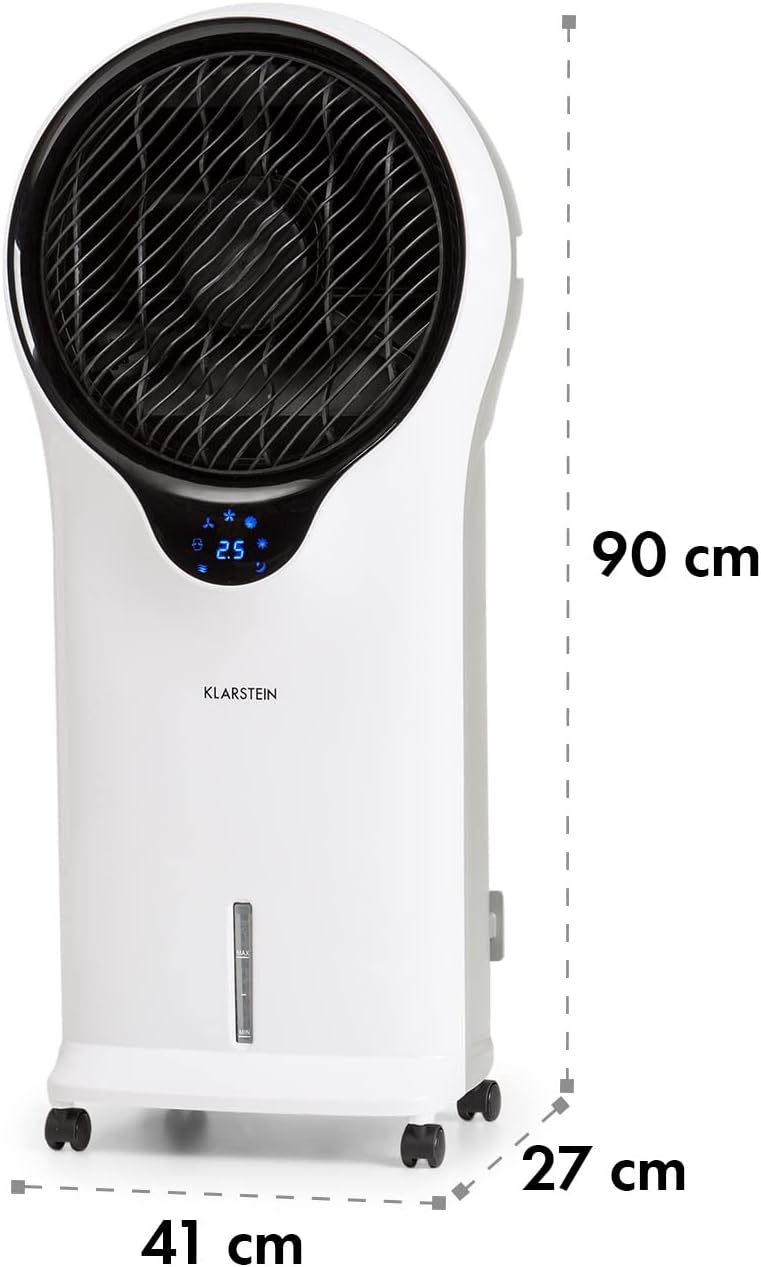 Klarstein Luftkühler mit Wasserkühlung, 3-in-1 Verdunstungskühler, Luftbefeuchter & Ventilator, Mobile Klimageräte Luftkühler mit 5,5L Tank, 90W Air Cooler mit Nachtmodus, 1600m³/h Luftstrom