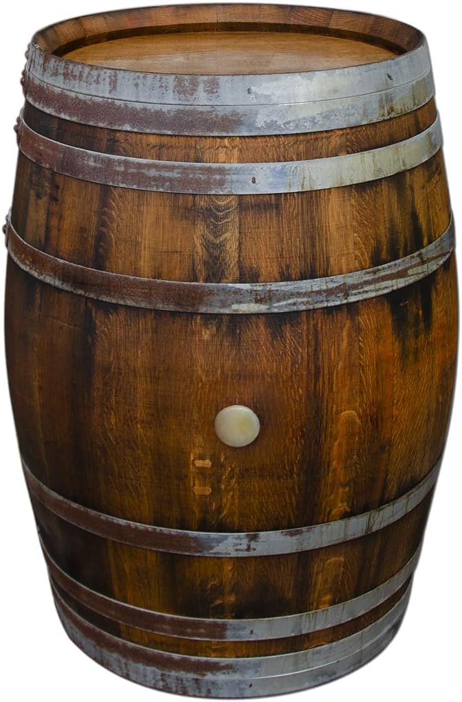 Temesso Stehtisch Tisch aus gebrauchtem Holzfass Weinfass, Fass, Barrique Tisch aus Eiche Holz rustikal 225 Liter (rustikal geölt)