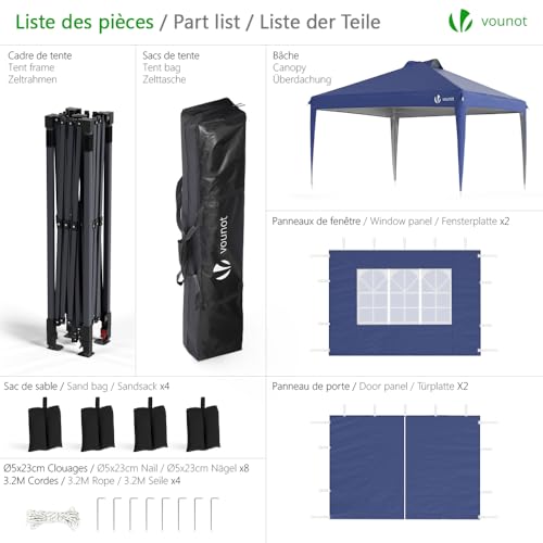 VOUNOT Gazebo 3x3m Pieghevole con 4 Parti Laterali Rimovibili, Gazebo da Giardino Tenda Padiglione Sistema di Clic Pop up con 4 Sacchi di Sabbia di Peso e Sacca di Trasporto, Colore Blu : Amazon.it: Giardino e giardinaggio