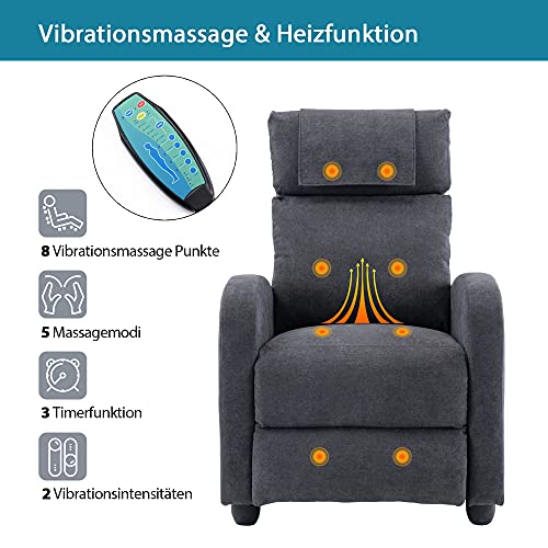 HOMOPIV Poltrona Massaggiante Riscaldante Reclinabile, Poltrona relax reclinabile, Poltrona reclinabile con 8 Punti di Massaggio e Telecomando, Poltrona relax manuale, Tessuto, Grigio : Amazon.it: Casa e cucina