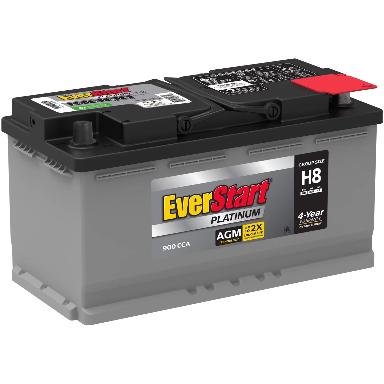 2025 Batería EverStart Platinum AGM en Caja, Tamaño de Grupo H8 / LN5 / 49, 12 Voltios, 900