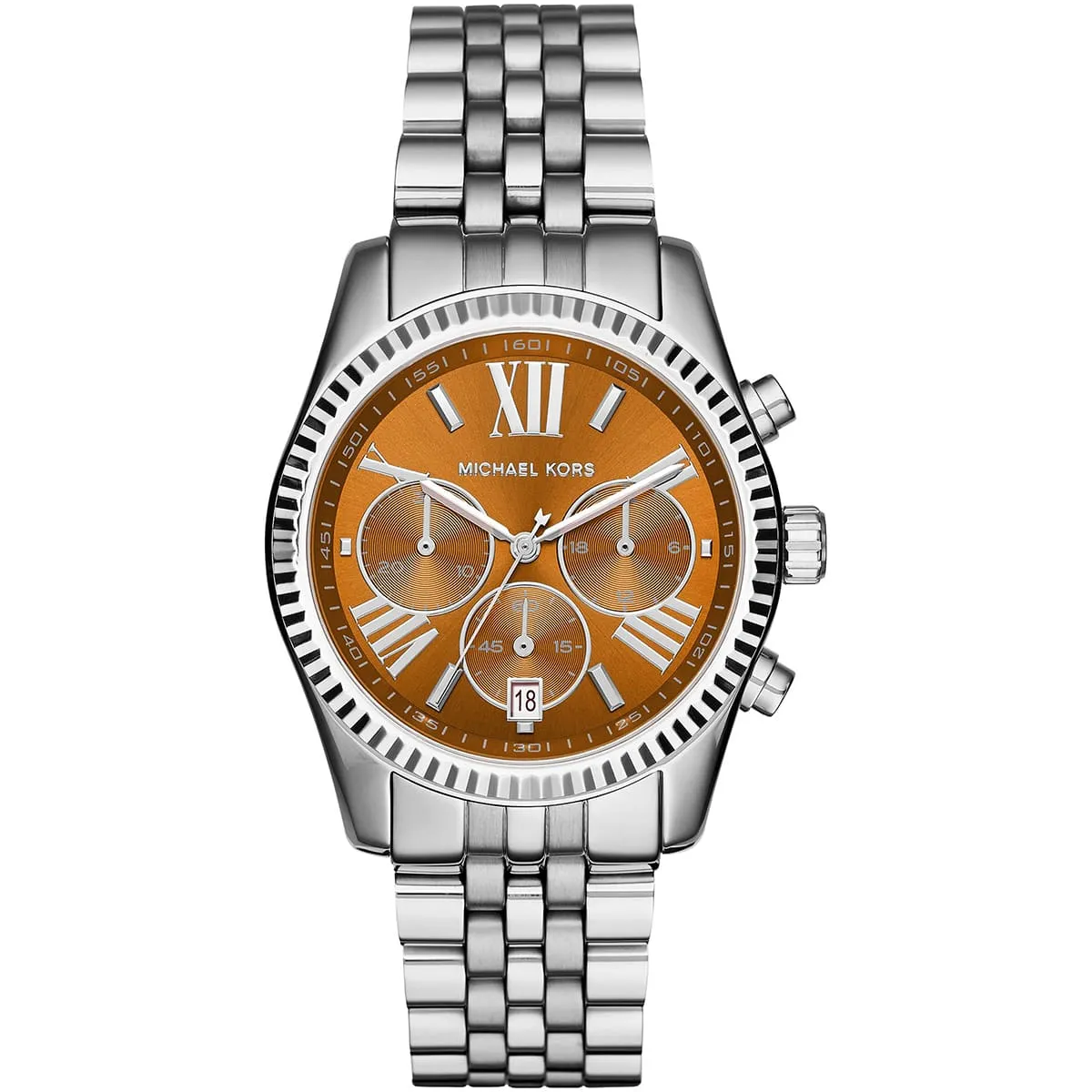Michael Kors Lexington Chronograph Orange Dial Silver Watch - MK6221