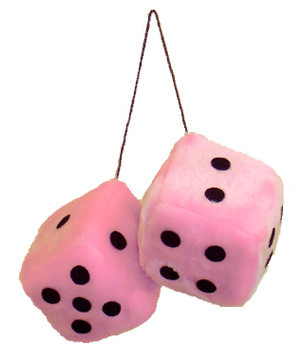 Pink Fuzzy Dice on String 3