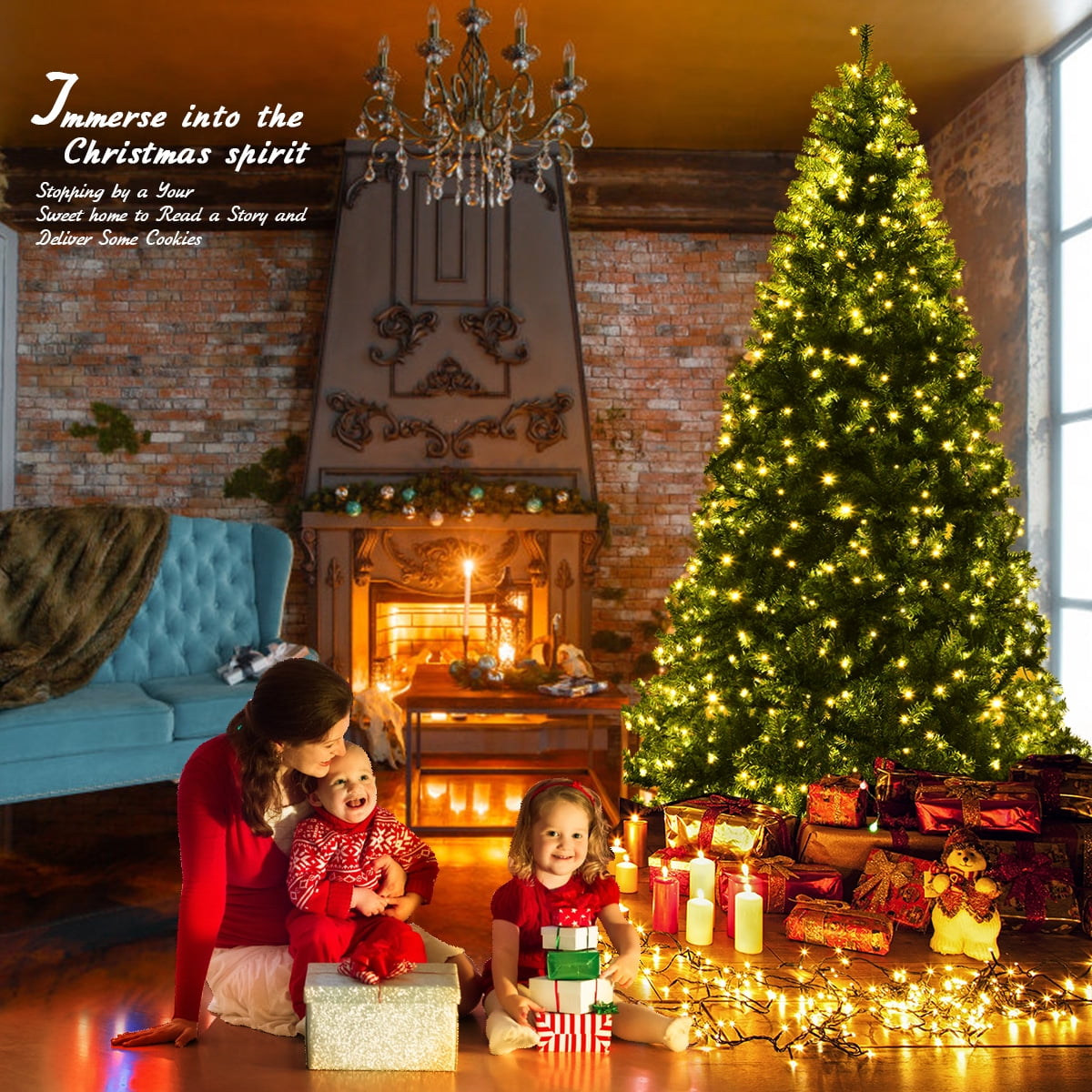 Costway 8Ft Pre-Lit Artificial Christmas Tree Hinged 750 LED Lights