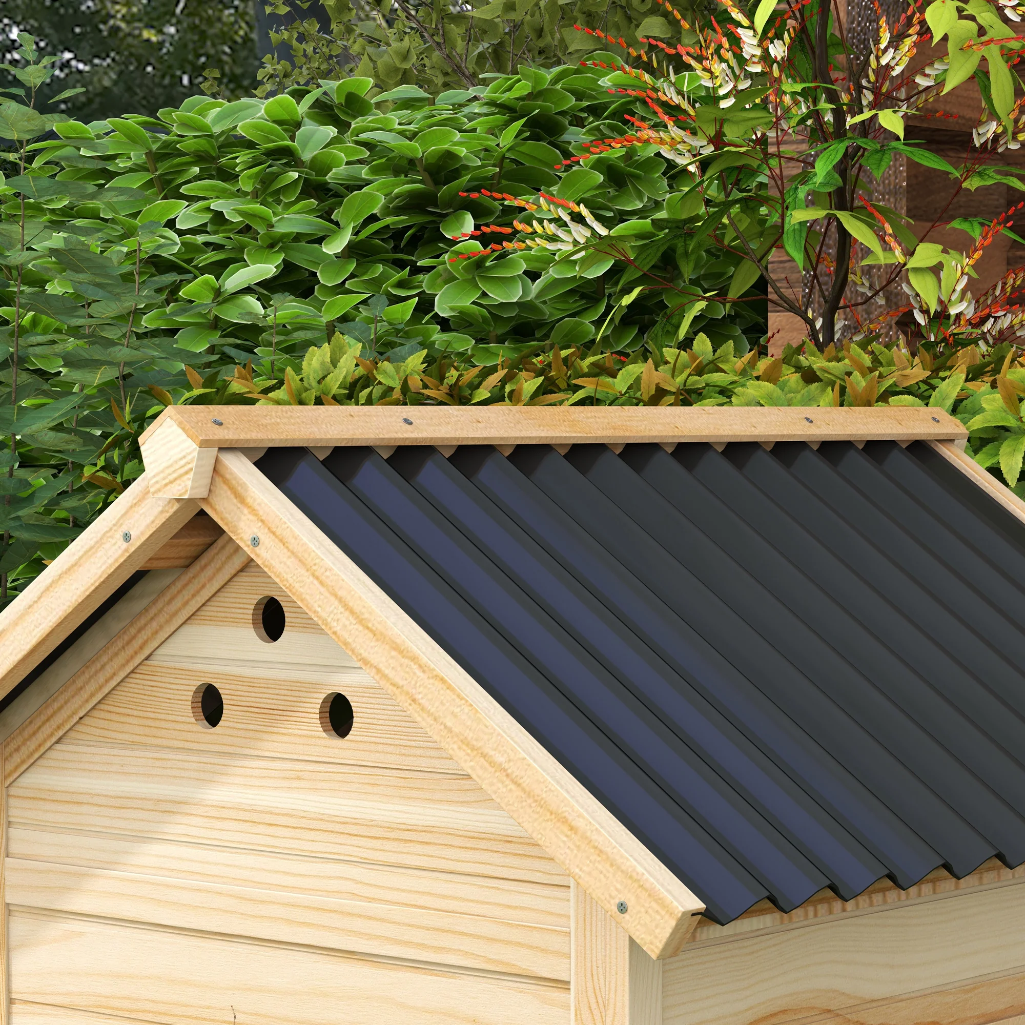 PawHut Entenhaus Eendenhok Kleindierenhok, weerbestendig, 2 ingangen, 2 hellingen, 78 x 90 x 92 cm, 'Natuur + Zwart'