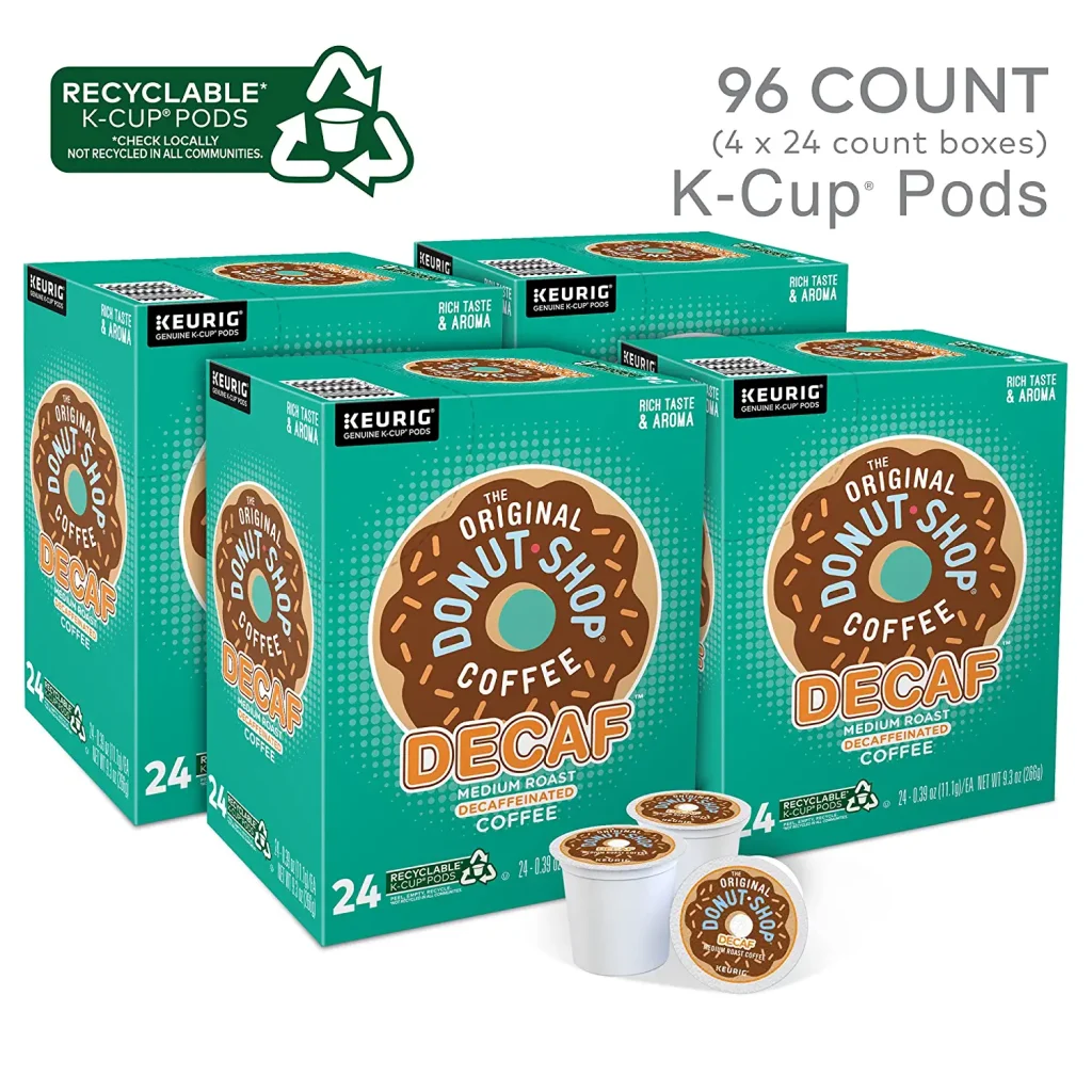The Original Donut Shop Decaf Medium Roast K-Cup Pods, 96 Count �?Compatible with Keurig, Kosher Certified, Recyclable