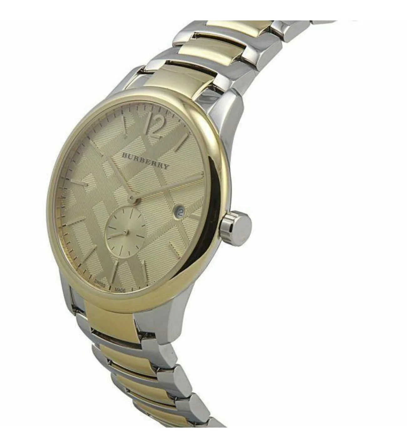 Burberry The Classic Small Seconds Champagne Check Dial Two Tone Gold Watch BU10011