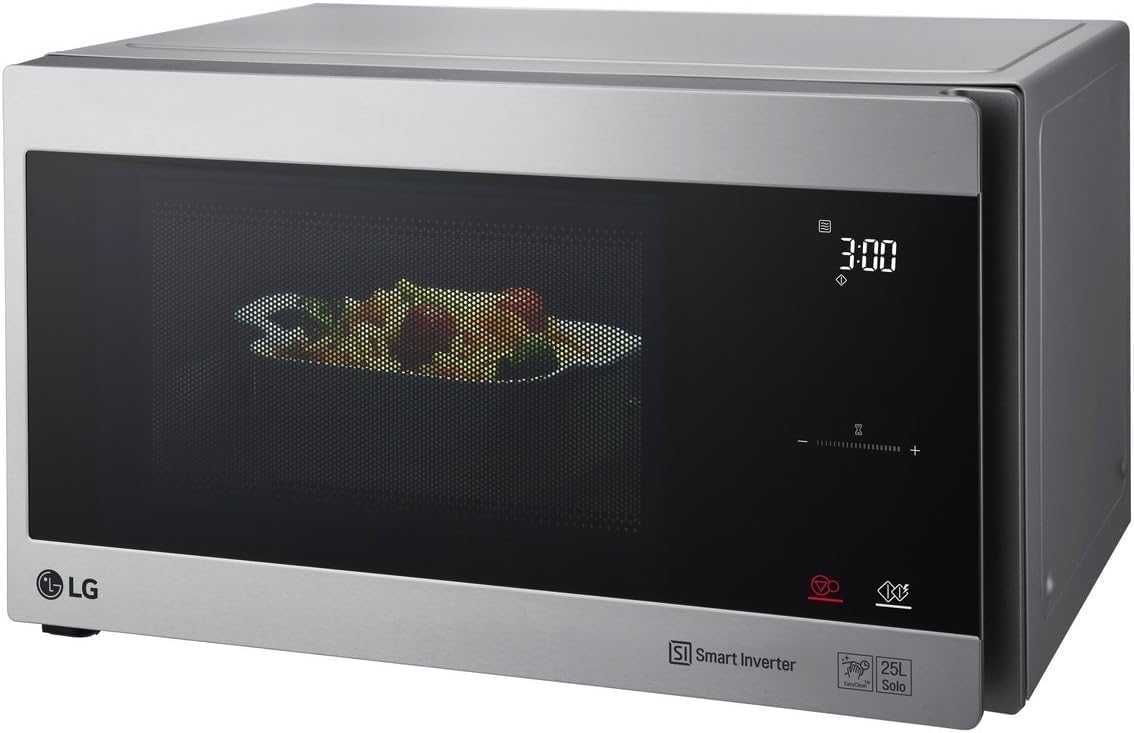 LG MS2595CIS Mikrowelle mit Smart Inverter Technologie, 25 Liter Kapazität, 1000 W, Automatikprogramme, einstellbare Leistungsstufen und EasyClean-Funktion, Silber