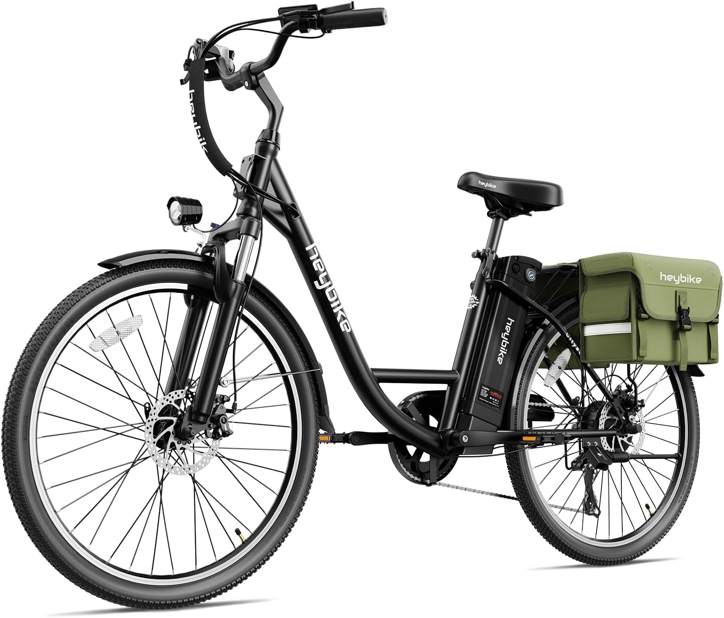 Heybike Cityscape Electric Bike 350W(Peak 500W) Electric City Cruiser Bicycle Up to 40 Miles Removable Battery, 7-Speed and Dual Shock Absorber, 26 Electric Commuter Bike for Adults