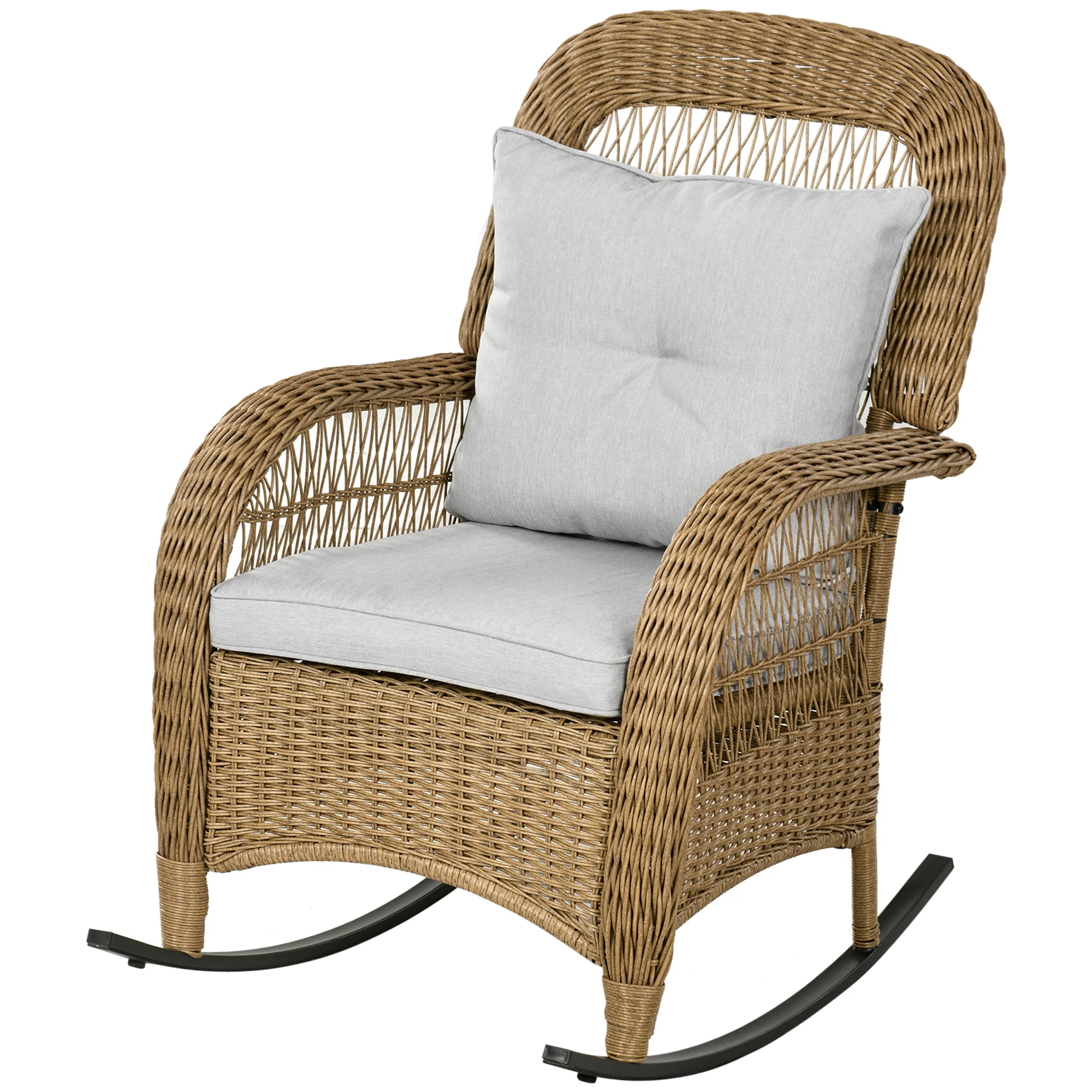 Outsunny schommelstoel in boho-stijl, PE-rotan, rotan schommelstoel, wasbare meubelhoezen, naturel + lichtgrijs
