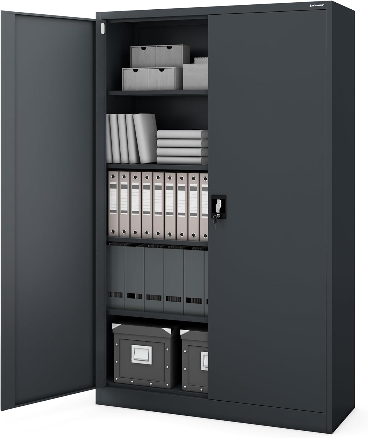 Jan Nowak Metallschrank Jan II 185 x 115 x 40 cm - Aktenschrank abschließbar mit 2 Türen, Mehrzweckschrank mit 5 Ebenen, Büroschrank aus Stahlschrank mit Pulverbeschichtung - Anthrazit