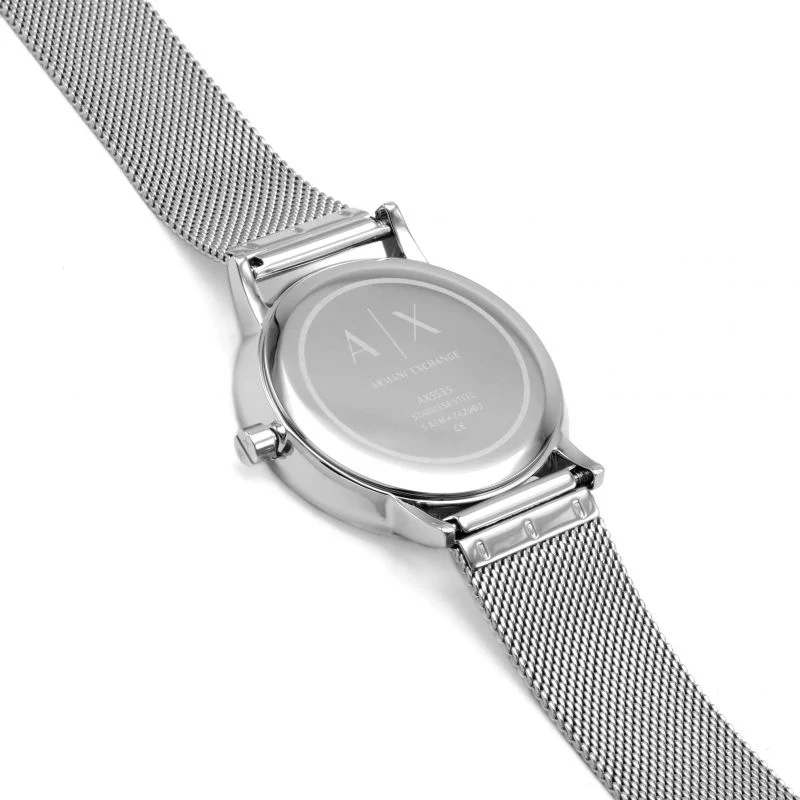 Armani Exchange Three-Hand Lola Silver Mesh Strap Ladies Watch AX5535