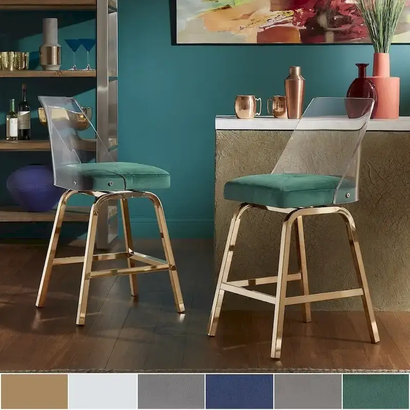 Swivel Counter Height Bar Stool Set with Acrylic Back and Upholstered Seat