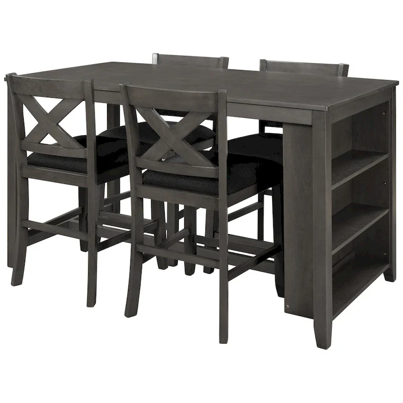 5-Piece Rustic Dining Set with Wooden Bar Table & 4 Chairs